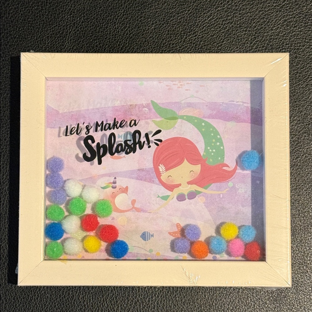 🧜‍♀️🌊 Mermaid Kids Framed Wall Art with Colorful Pom Poms– New 🌊🧜‍♀️